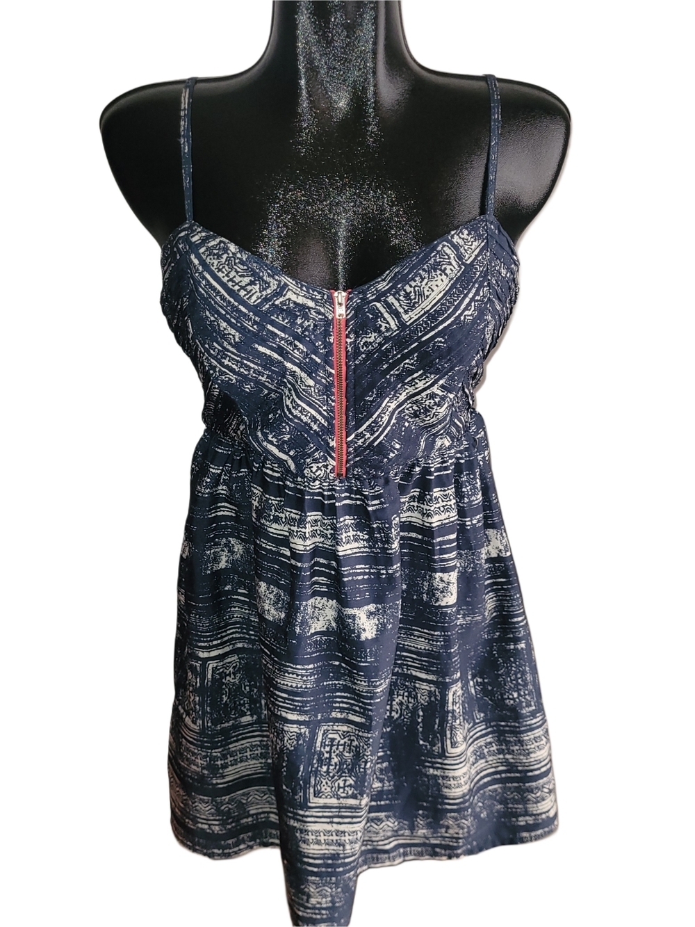 Roxy Shore Thing Navy & White Pattern Spaghetti Strap Fit & Flare Dress Size S